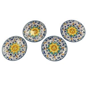 Vintage Vietri Soli The Sun Pottery Hand Painted Italy Dinner Plates Set Of 4